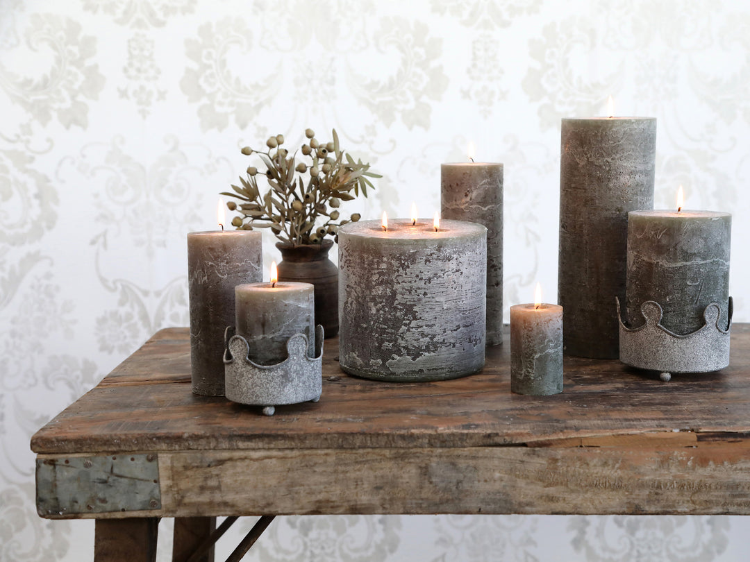 Medium Olive Green Marble Effect Pillar Candle