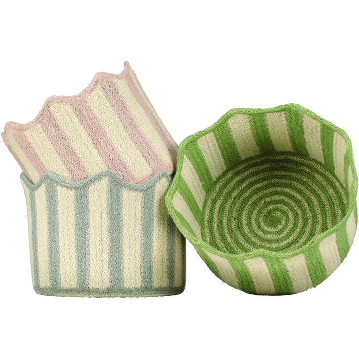 a selection of pink, blue and green striped tulip baskets