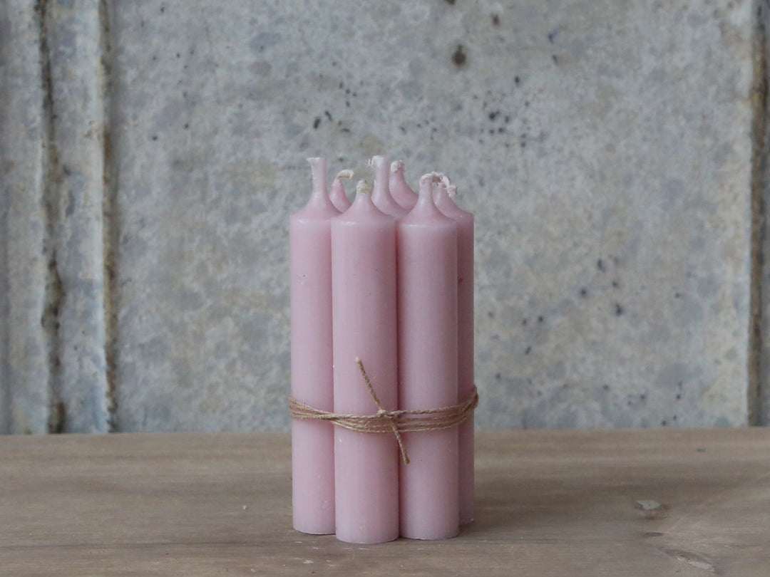 Bundle of 10 Pale Pink Stubby candles at Source for the Goose, Devon