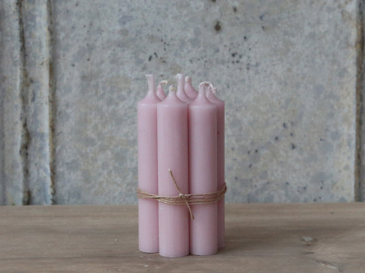 Bundle of 10 Pale Pink Stubby candles at Source for the Goose, Devon