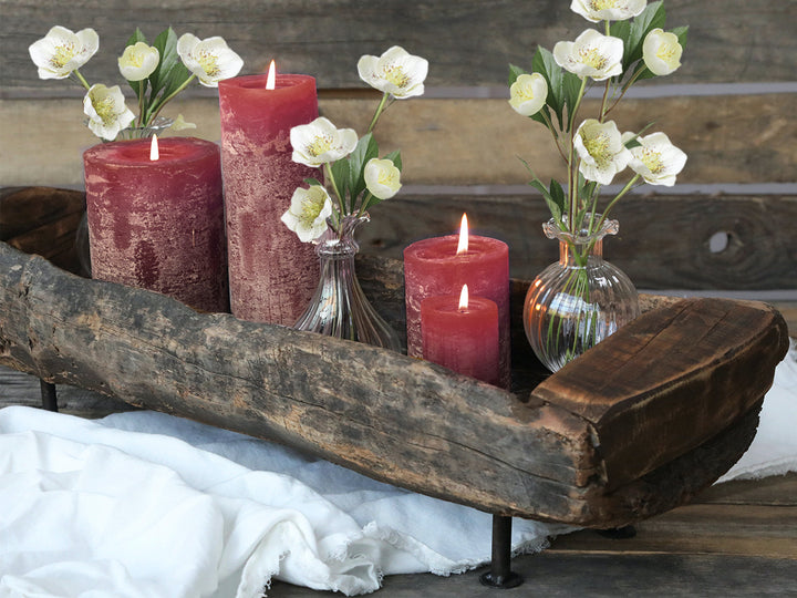 Slim Red Marble Effect Pillar Candle