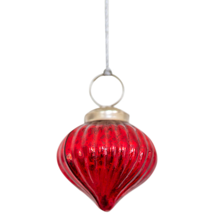 ribbed red glass Christmas onion bauble for sale at Source for the Goose, Devon, UK