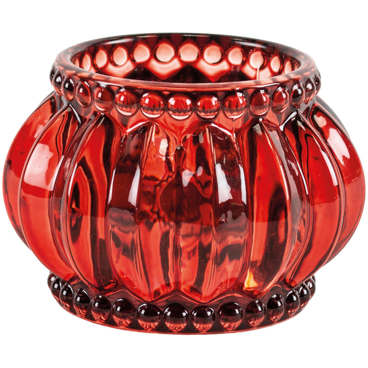 Set of Three Ruby Red Glass Votives for sale at Source for the Goose, Devon, UK