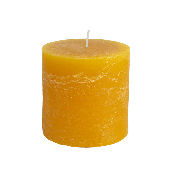 100 x 100mm mustard yellow pillar candle for sale at Source for the Goose, Devon