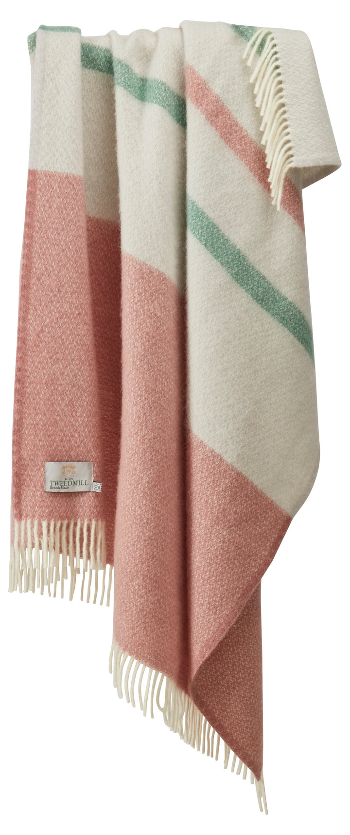 Tweedmill Dusky Pink and Sea Green Brecon Stripe Throw for sale at Source for the Goose, Devon, UK