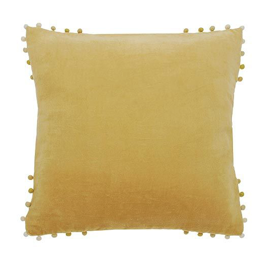 sand golden yellow velvet cushion by Waltons of Yorkshire